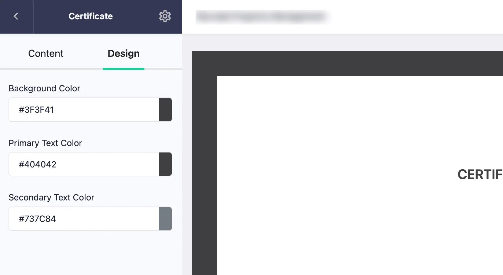 Teachable certificates design color settings