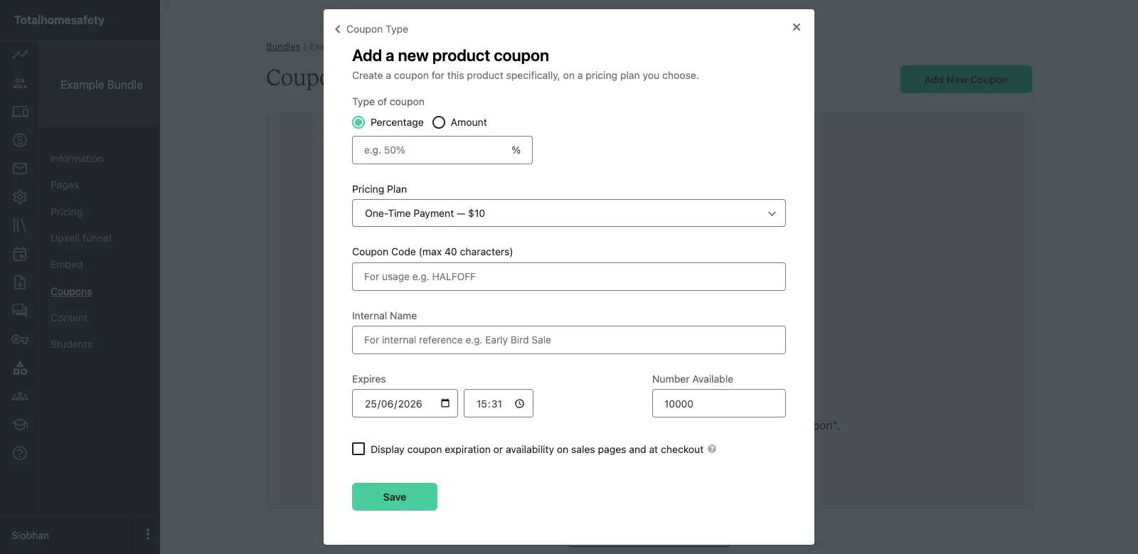 Teachable product coupons