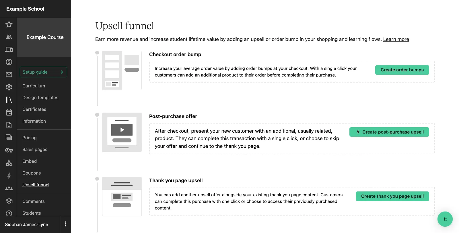 Teachable upsell screenshot